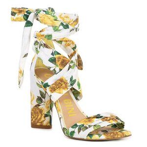 NEW Gianni Bini Astraahh Floral Print Ankle Wrap Dress Sandals in Yellow Multi